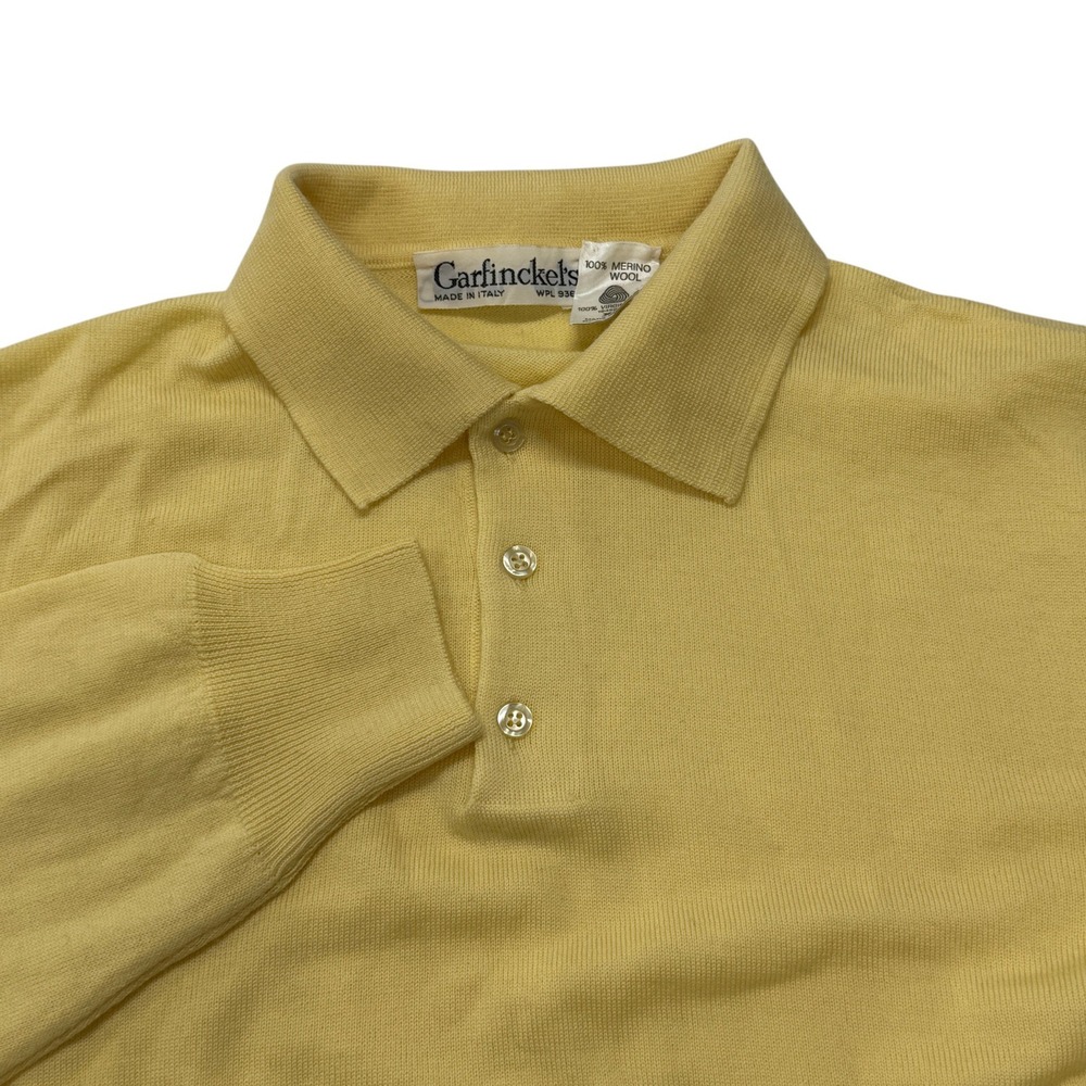 Garfinckels Merino Wool Polo Sweater Mens XL Long Sleeve Yellow Made Italy VTG